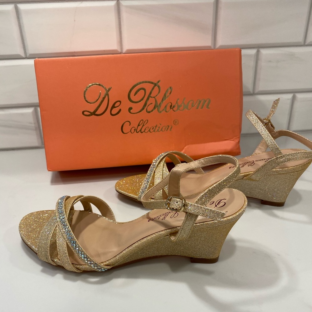 Formal Gold Wedge Heels Size 8